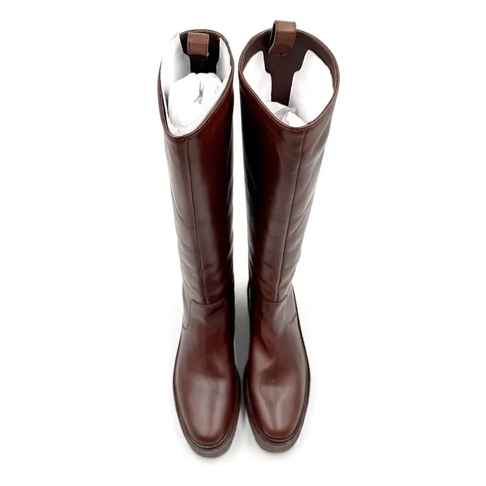 Loeffler Randall Collins Boots Knee High Espresso Brown Leather Sz 9